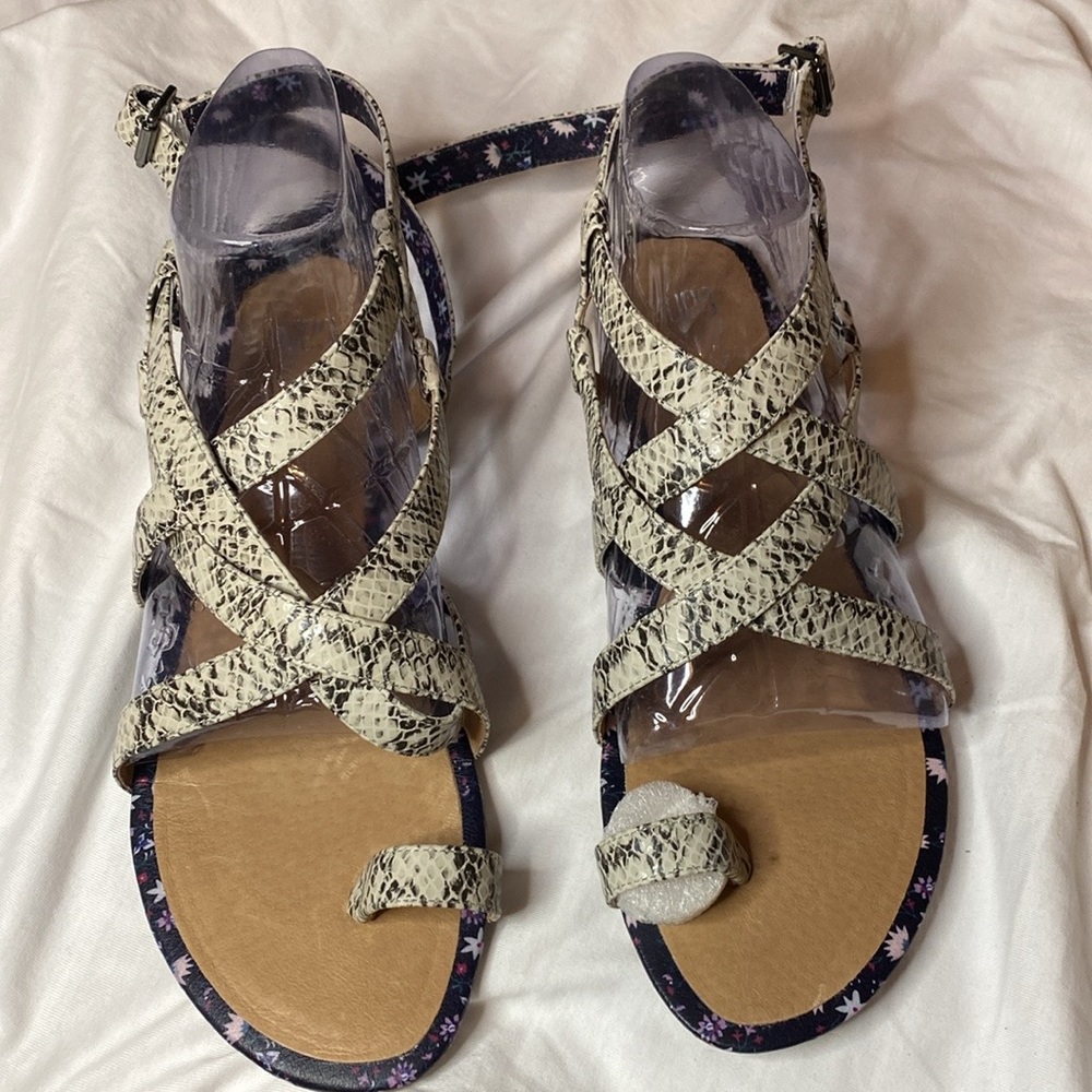 CAbi Womens Boho Sandals Athena Leather Snakeskin Gladiator Toe Wrap